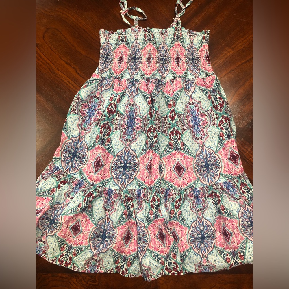 Gap Kids Girls Pink Blue Medallion Print Smocked Tiered Sundress Size Medium